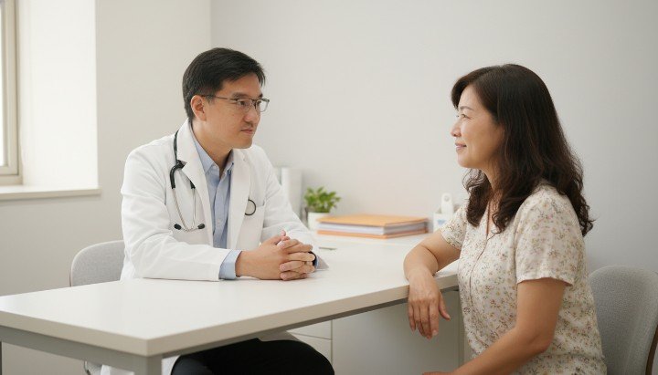 吳紹琥醫師在法瑞診所解說過敏日記 手機螢幕顯示過敏日記記錄重點內容 居家環境清潔與過敏日記的關係圖解 包含飲食與症狀的詳細過敏日記範例