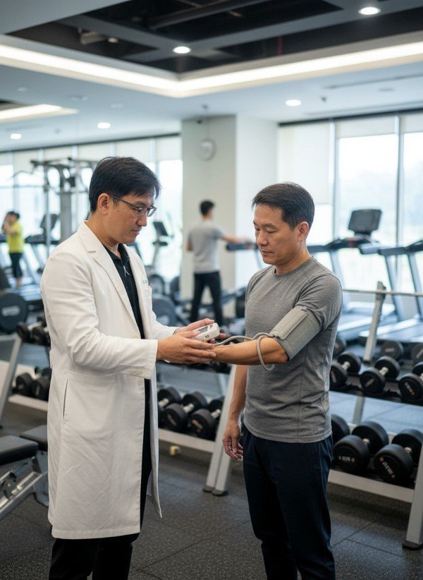 吳紹琥醫師於診間專業分析台灣男性健康沉默危機 男性在診所諮詢如何破除台灣男性健康沉默危機 宣傳海報展示克服台灣男性健康沉默危機的行動