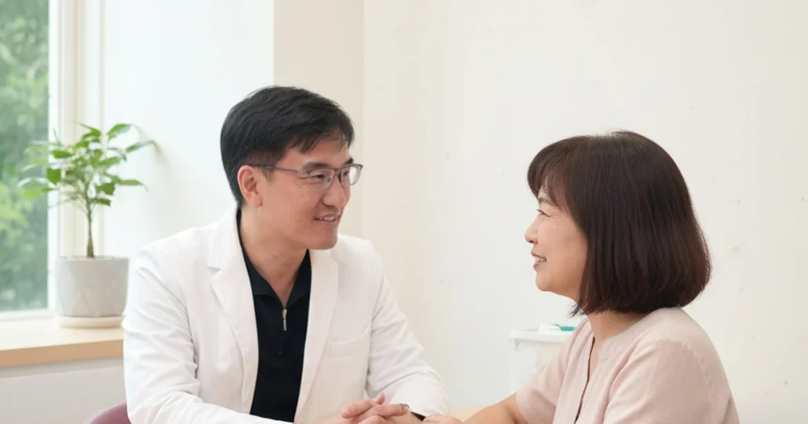 專業醫生介紹肝斑去除治療方法，背景為診所內部環境