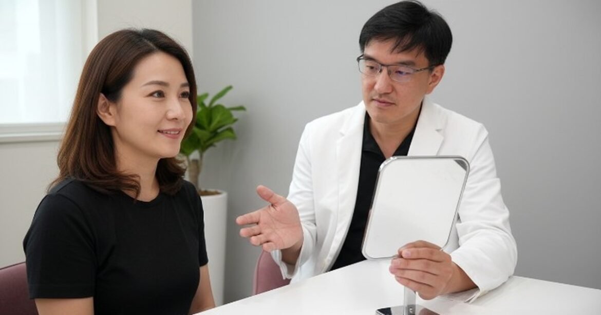 醫師介紹額頭美學與微整形方案的畫面，環境明亮舒適。